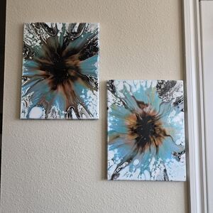 Abstract Blue and Brown Canvas Art Set
